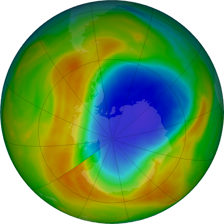 Antarctic ozone map for 09 October 2019